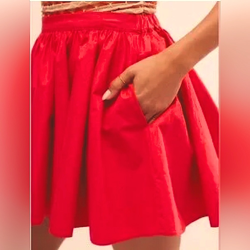 Free People Ladies L Gaia Cotton Poplin Red Miniskirt